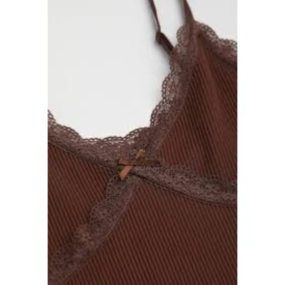 Divided x H&M Brown Ribbed Knit Mini Dress Minimalist Clean Girl Y2K Streetwear - Picture 4 of 14